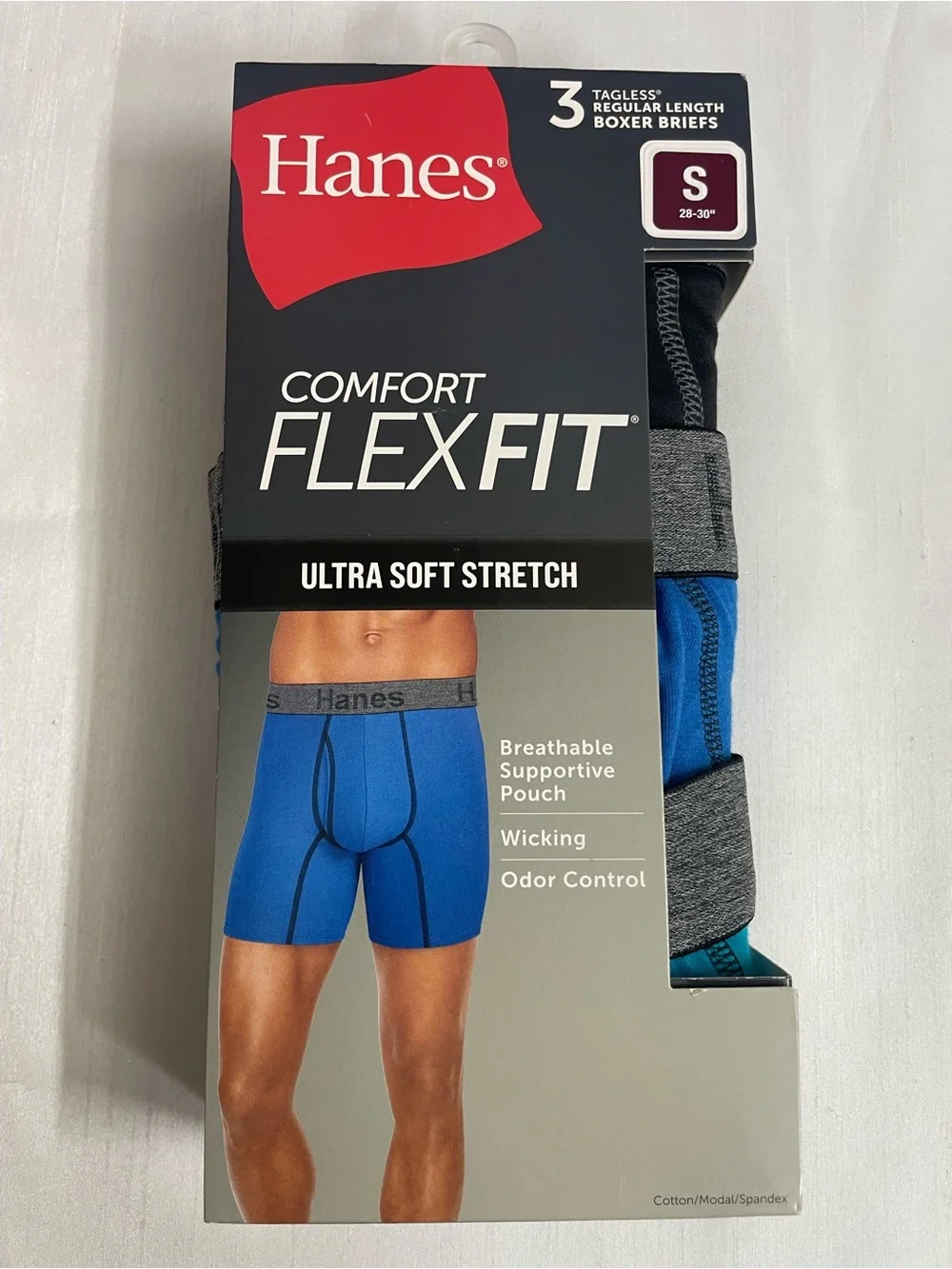 Hanes Men's 3-Pack Boxer Briefs - Black,  Blue & Turquoise Size S